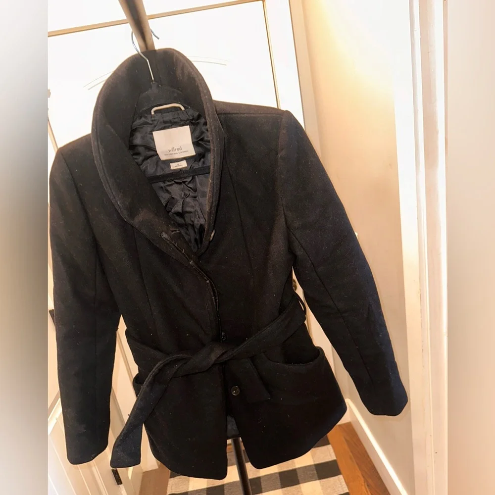 Aritzia Wilfred Wool Cashmere Blend Size‎ XS Women's Black Belted Coat
